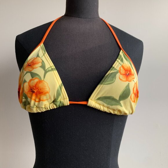 Billabong surf BLUE CRUSH era Vintage Orange & yellow floral triangle set RARE - Picture 3 of 7